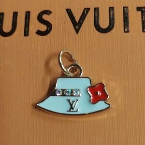 LV Baby Blue Hat Charm Pendant with Red Accent